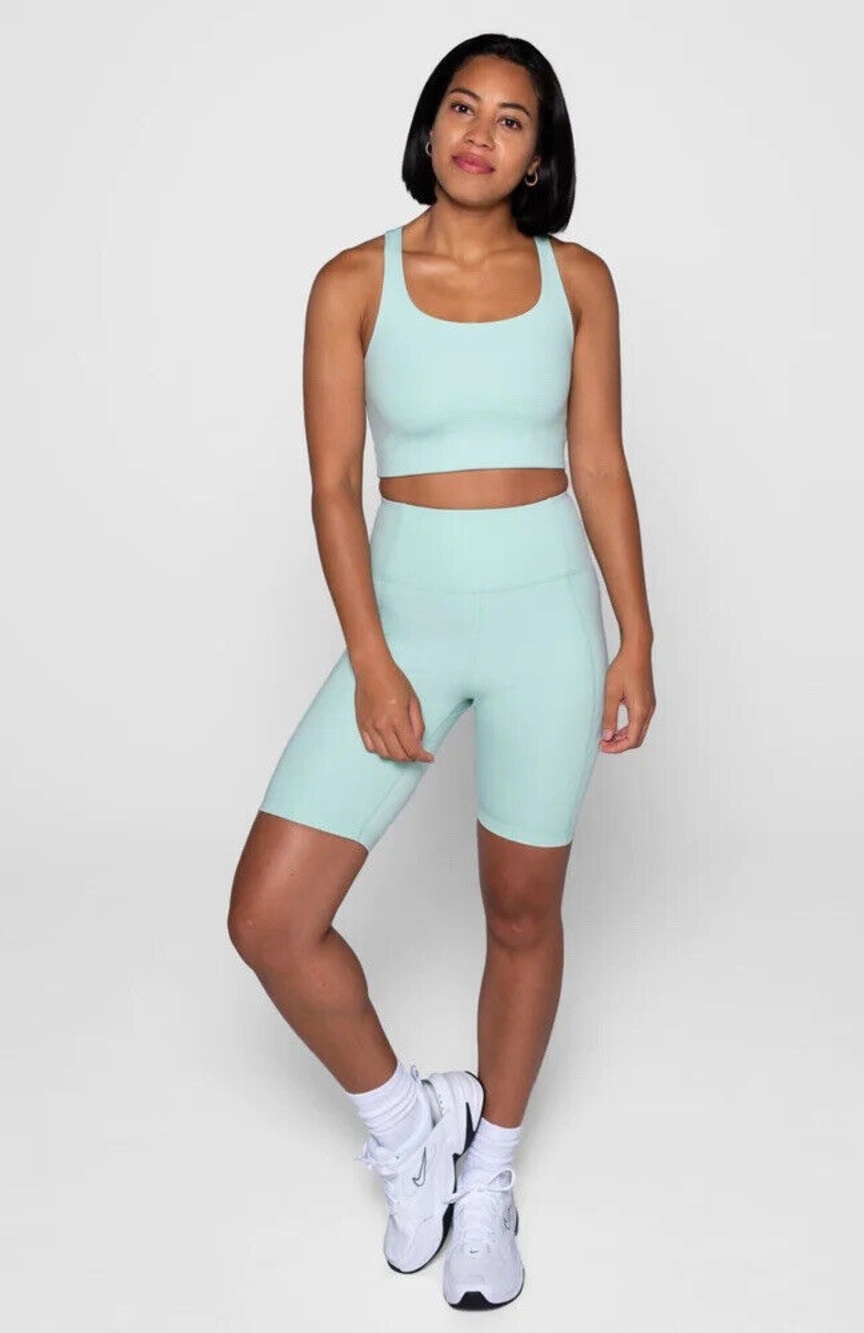 Girlfriend Collective High Rise Mint Green (Foam) Bike Shorts Sz S Style 4011